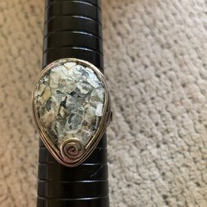 Sterling Silver Pear Shape Roman Glass Ring Sz 10